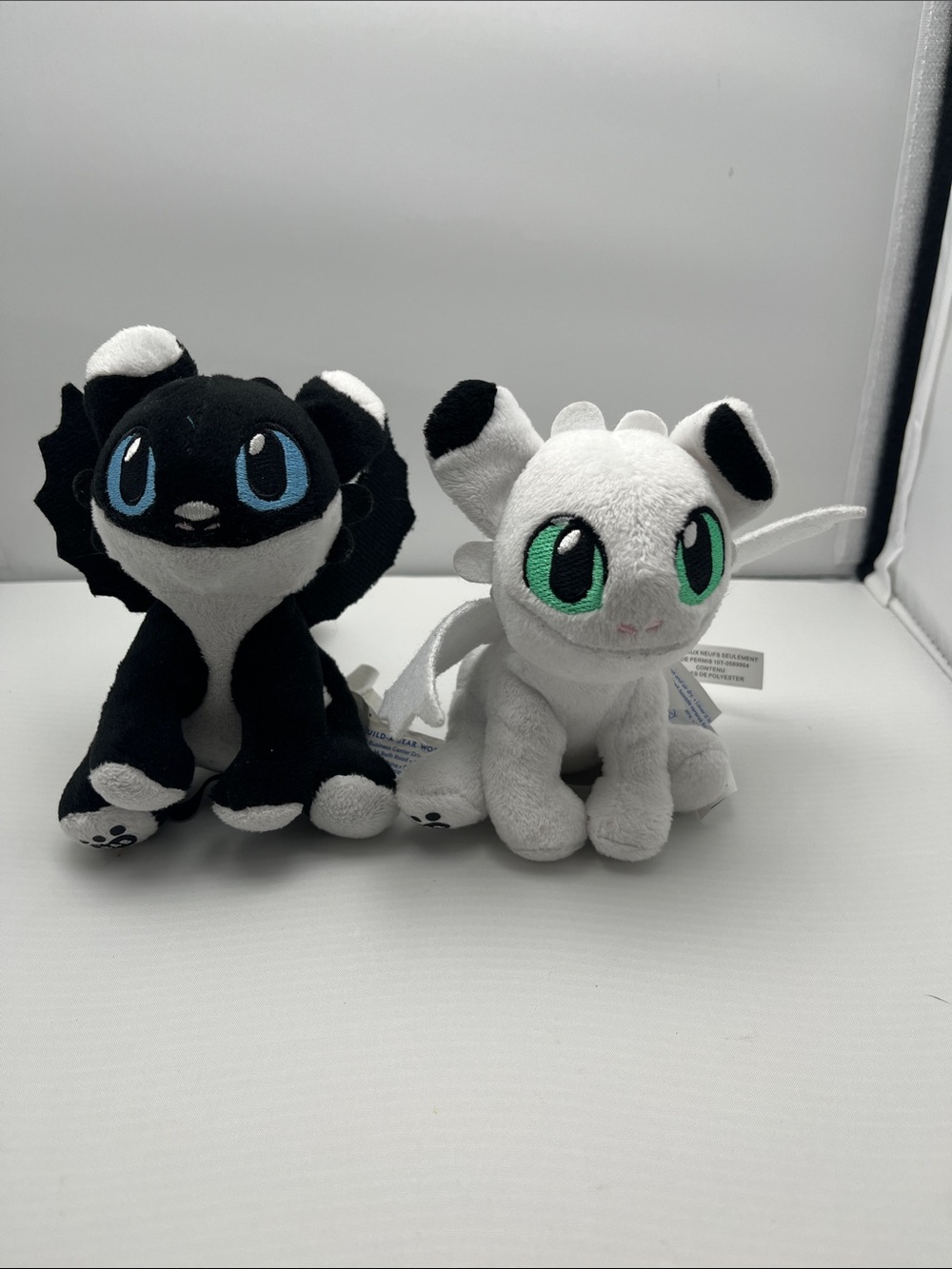 Build A Bear Baby Dragon plush Set of 2 White Black Light Fury Night